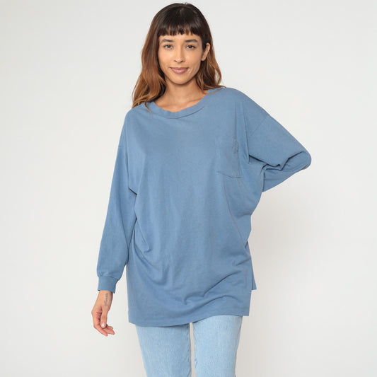 90s Roamans Slate Blue Long Sleeve Work Shirt Chest Pocket Tunic Extra Large XL