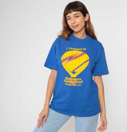 90s Hot Air Balloon Graphic T-Shirt Royal Blue Albuquerque Holiday Bowl Large