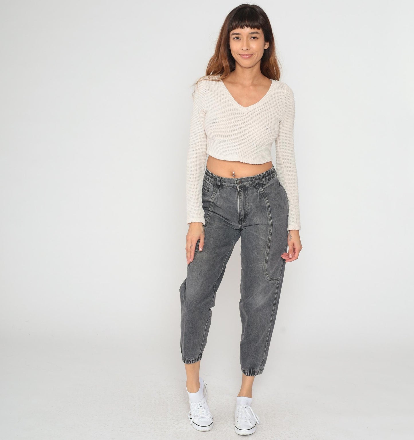 80s Apparatus Denim Joggers Gray Acid-Washed High-Waisted Tapered Ankle Cuff Medium