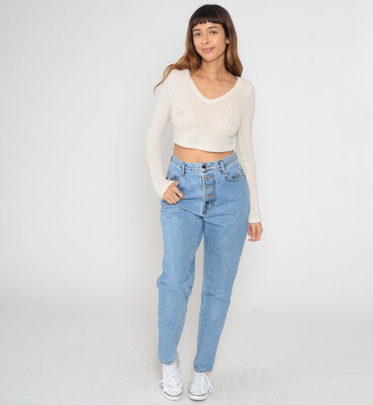 90s Enuf Internationale High-Waisted Mom Jeans Light Wash Button Fly Medium