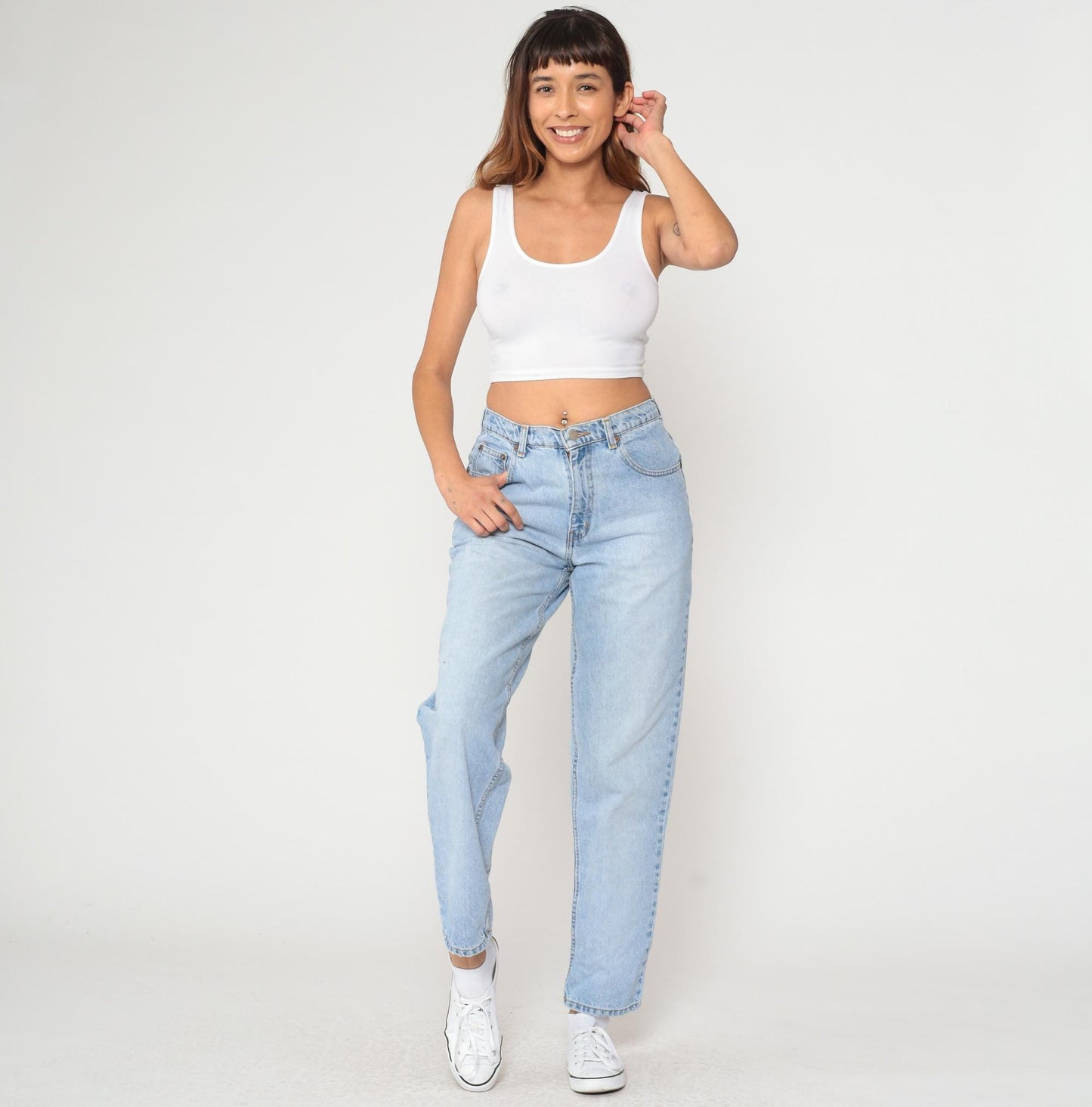 90s Ellemenno Light Wash High-Waisted Straight Leg Jeans Medium