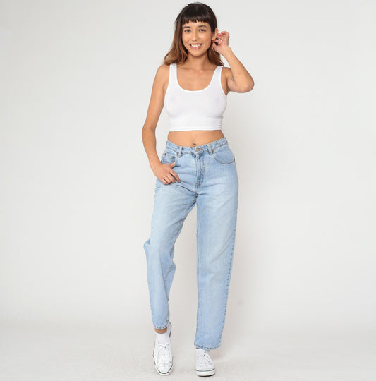 90s Ellemenno Light Wash High-Waisted Straight Leg Jeans Medium