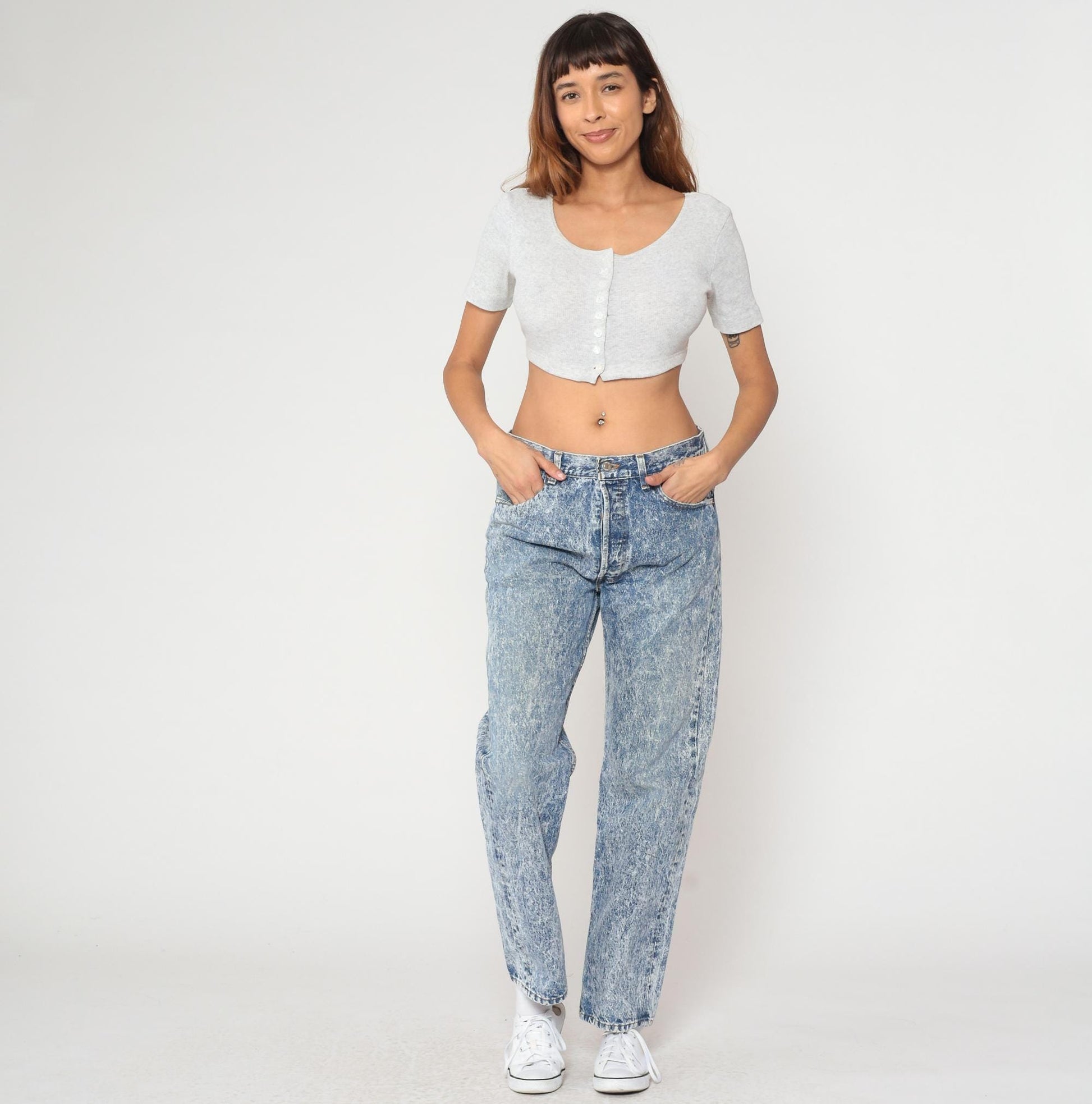 90s Levi's 501 Acid Wash Jeans High Waisted Straight Leg Light Blue Large