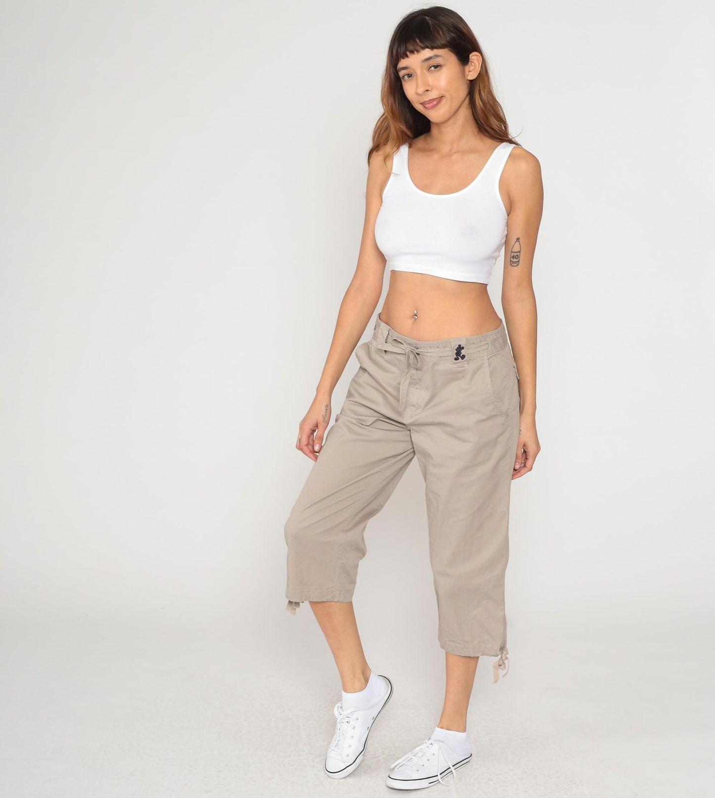 Y2K Mickey Mouse Disney World Cargo Capri Pants Beige Cotton Large L