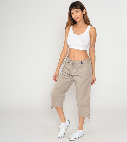 Y2K Mickey Mouse Disney World Cargo Capri Pants Beige Cotton Large L