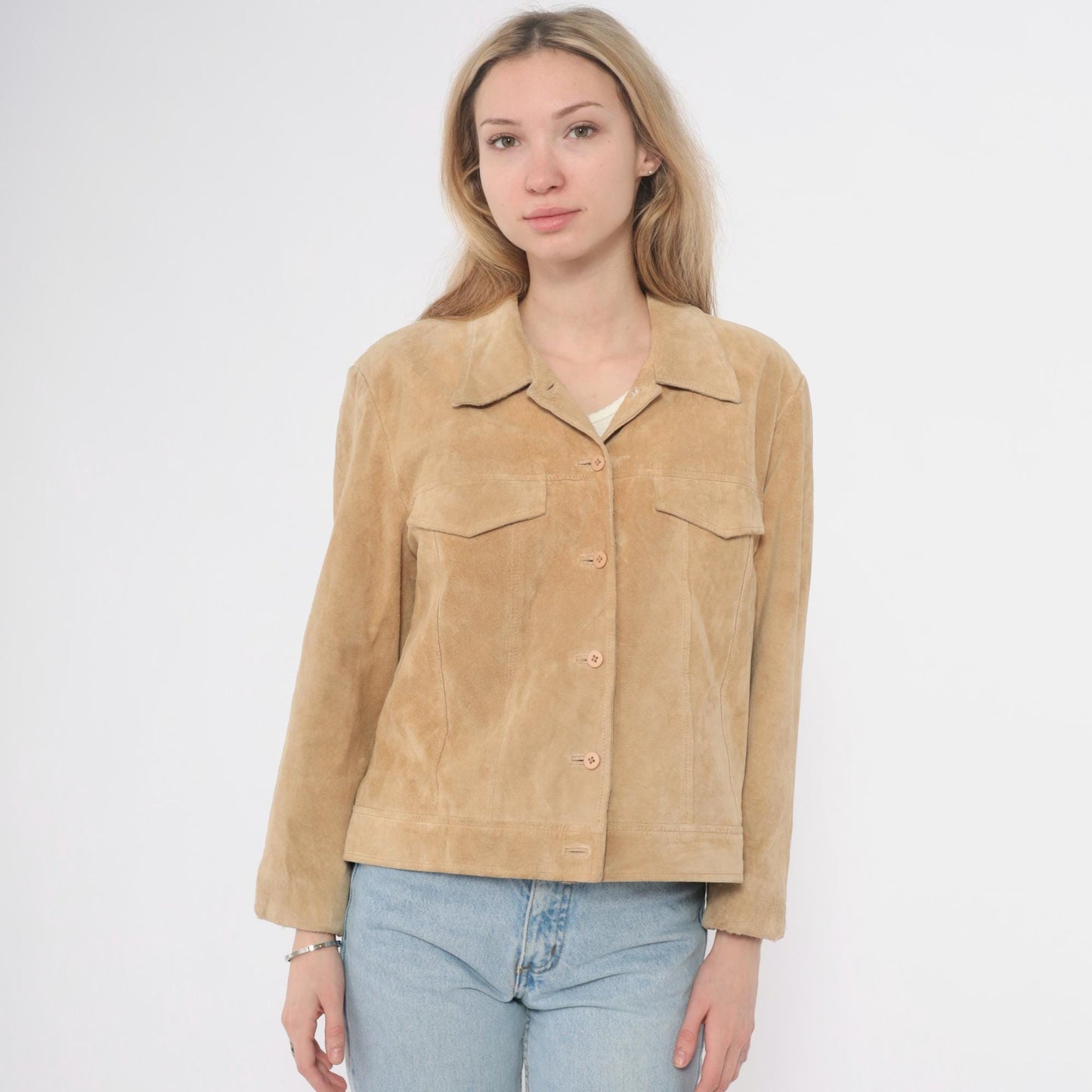 Y2K Willi Smith Tan Suede Jacket Cropped Button Front Medium M
