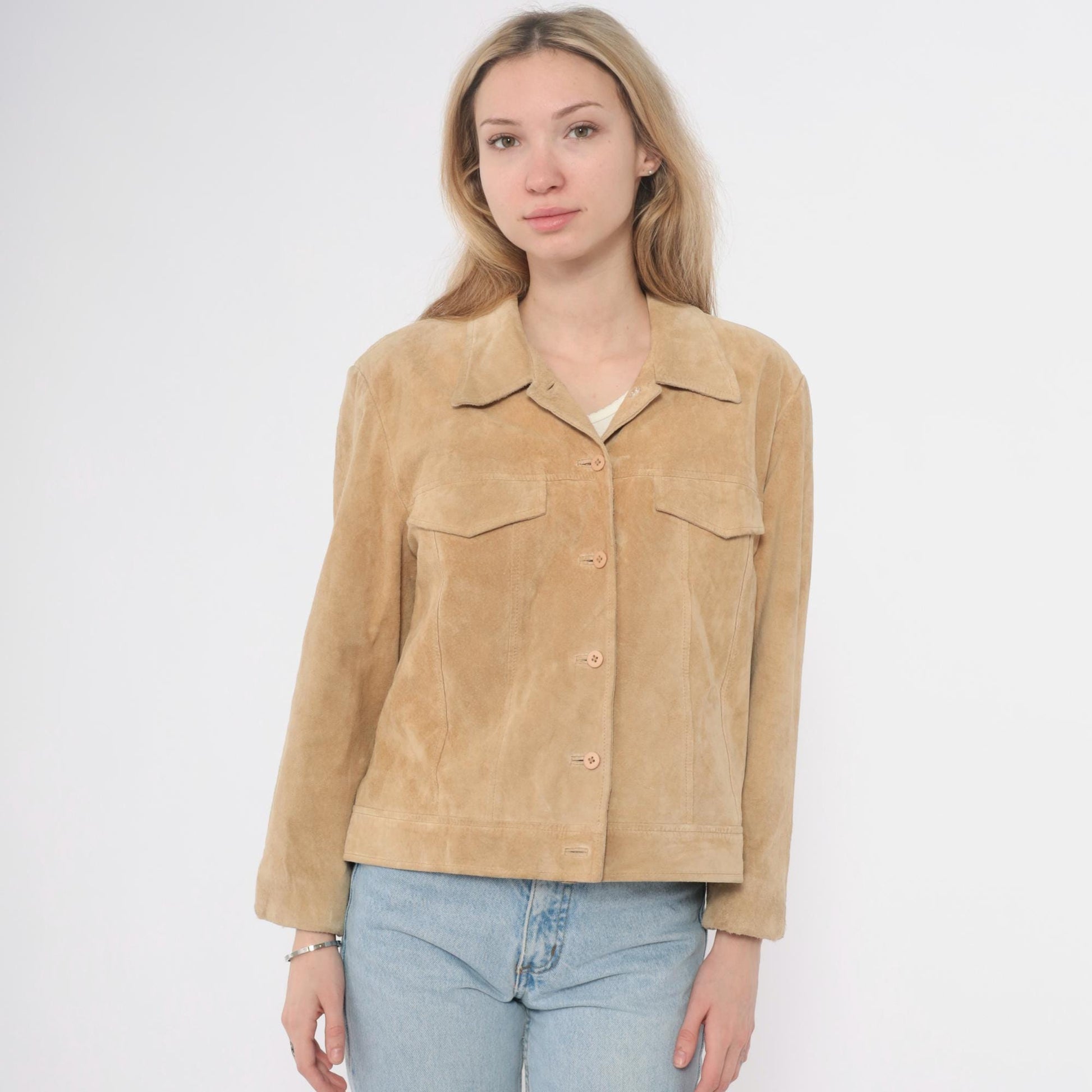 Y2K Willi Smith Tan Suede Jacket Cropped Button Front Medium M
