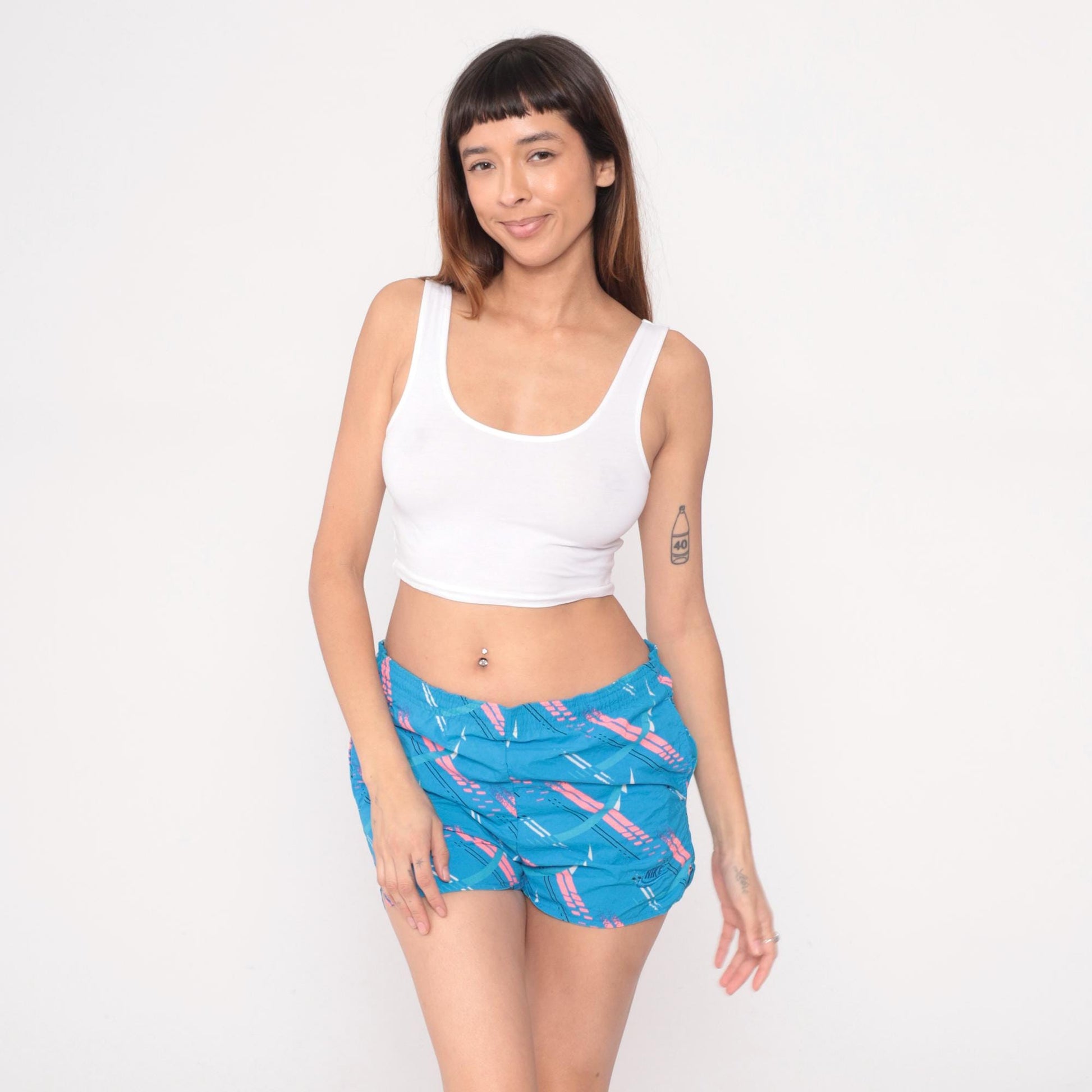 Nike 90s Athletic Shorts Blue Pink Geometric Pattern Mesh Lining Medium