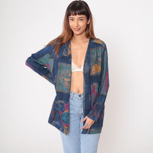 90s Sequel Abstract Geometric Kimono Jacket Blue Multicolor Medium