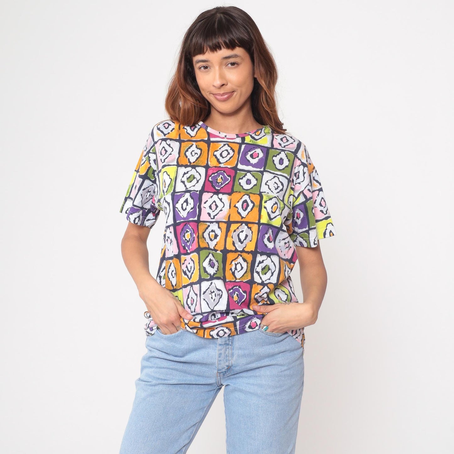 Y2K Bechamel Geometric Mosaic Cotton Tunic Multicolor Small S