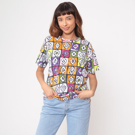 Y2K Bechamel Geometric Mosaic Cotton Tunic Multicolor Small S