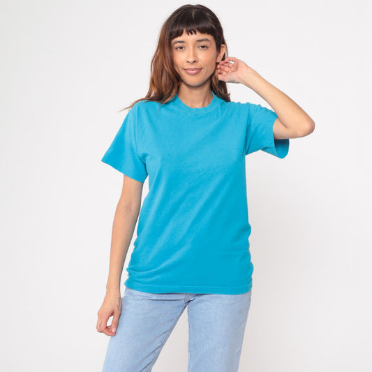 90s Fruit of the Loom Turquoise Cotton Crewneck Tee Medium M
