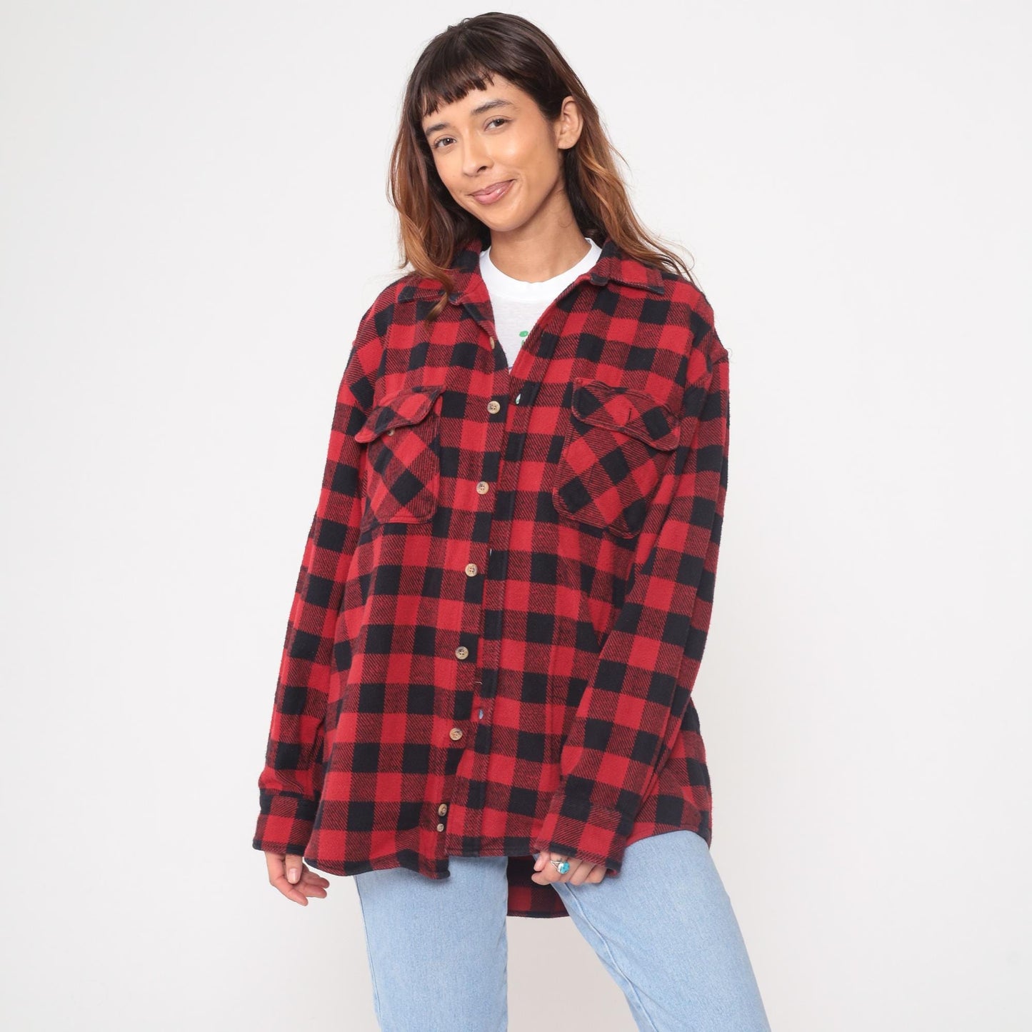 Y2K Marino Bay Red Buffalo Plaid Flannel Shirt Cotton Large L