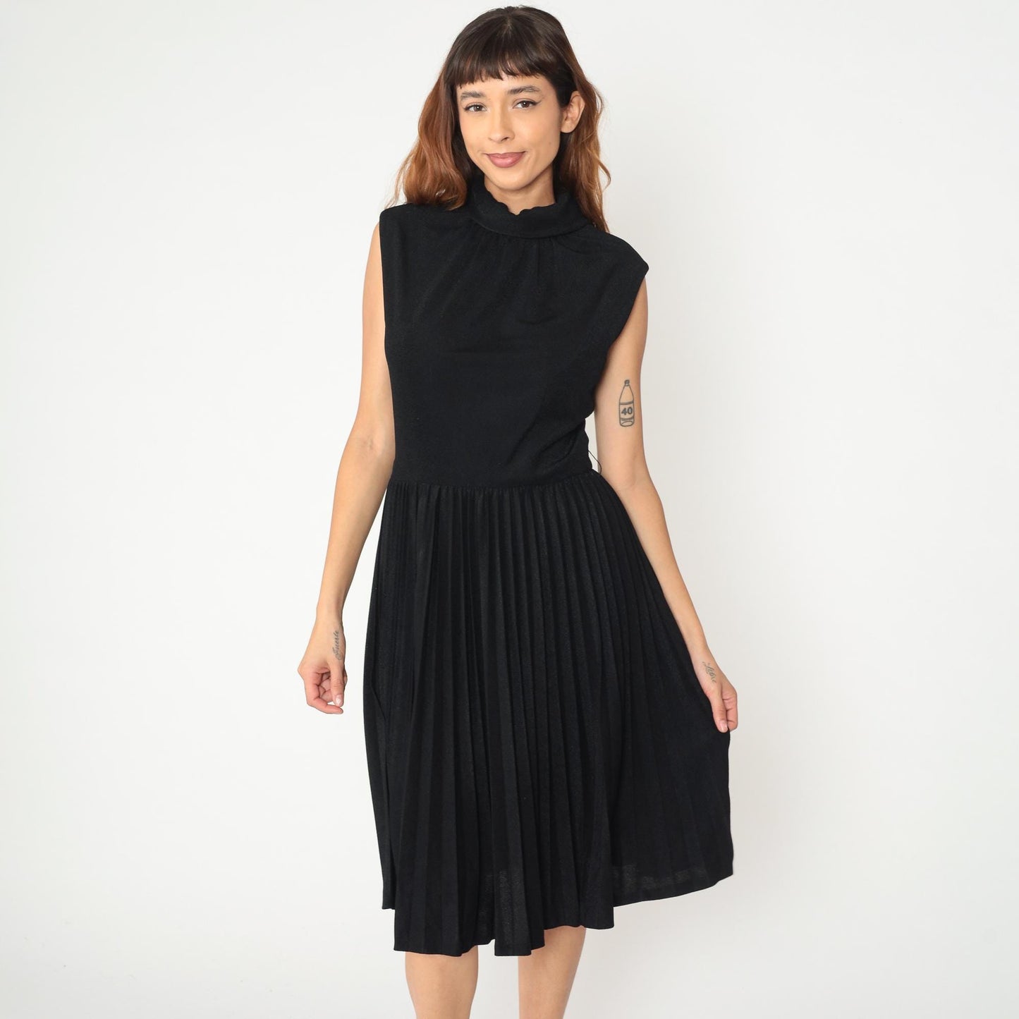 60s R & K Originals Black Midi Dress Peter Pan Collar Sleeveless Medium M