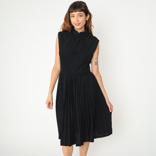 60s R & K Originals Black Midi Dress Peter Pan Collar Sleeveless Medium M