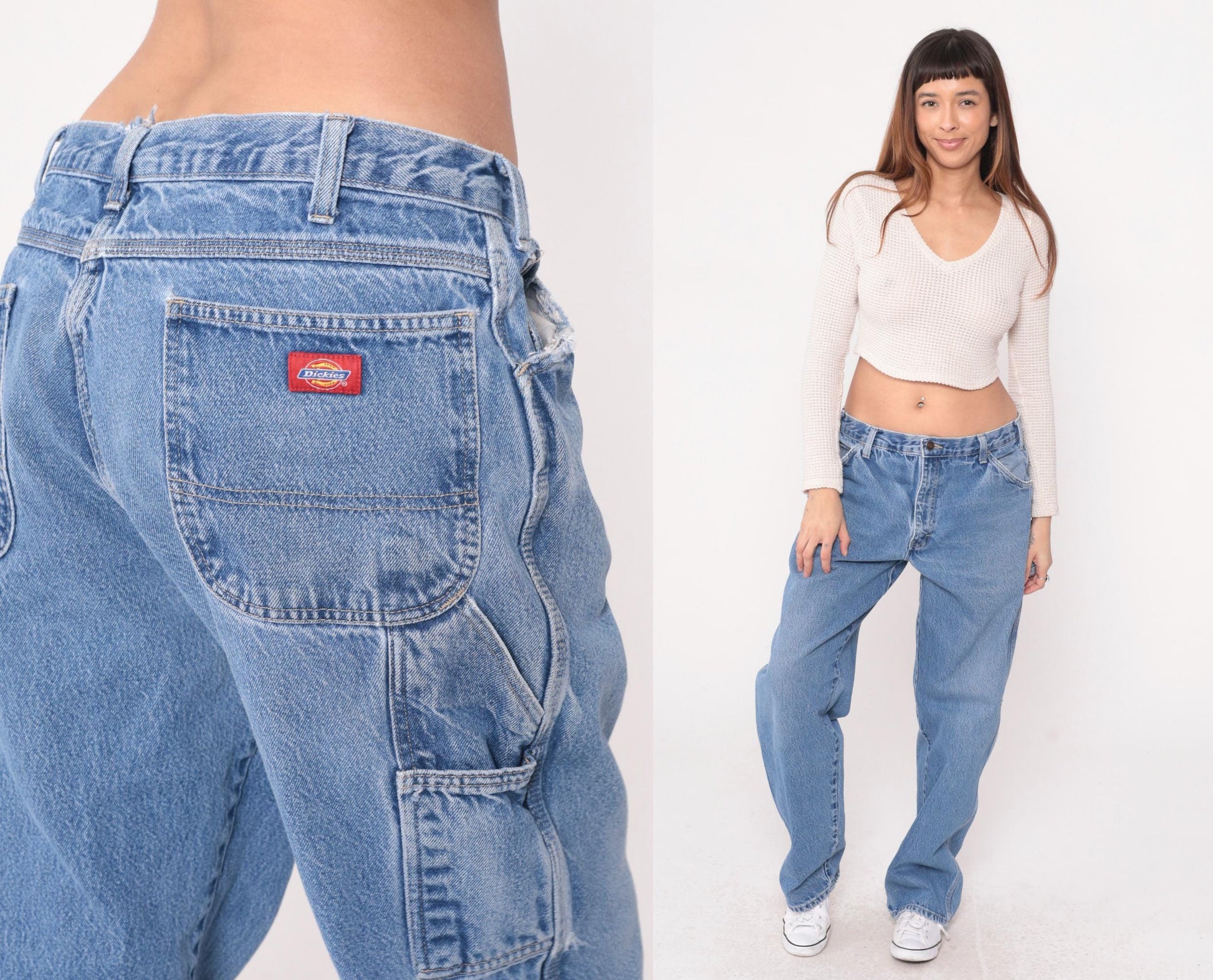 Y2K Dickies Carpenter Jeans Blue Denim Straight Leg Utility 36x34