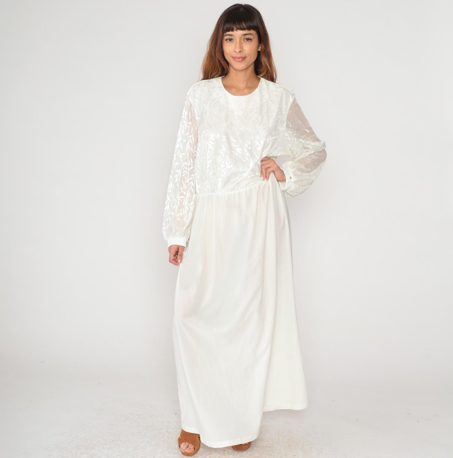 90s Anthony Richards White Maxi Dress Embroidered Floral Lace Plus Size XXL