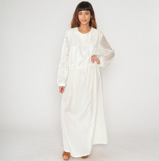 90s Anthony Richards White Maxi Dress Embroidered Floral Lace Plus Size XXL
