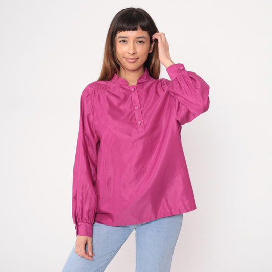 80s Pierre Cardin Magenta Button Blouse Diagonal Stripe Long Sleeve Extra Large