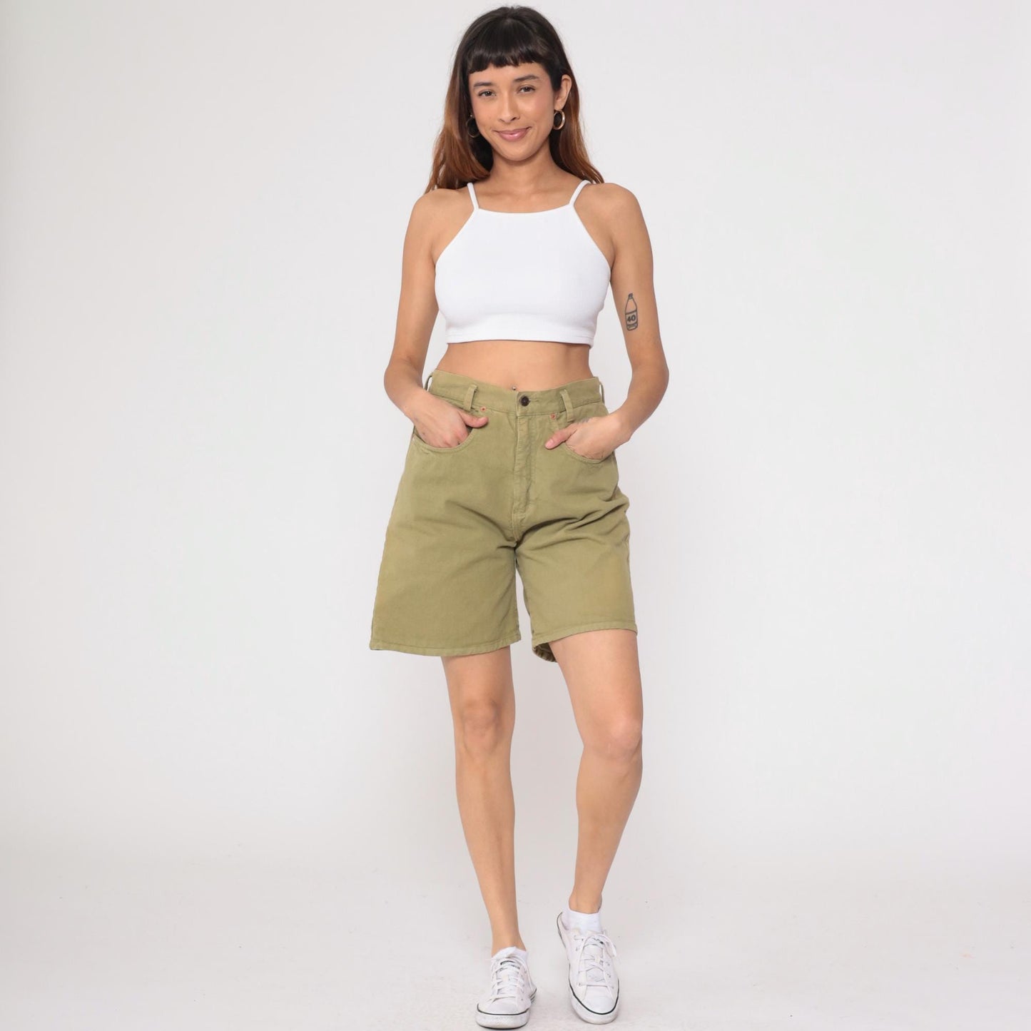 90s Lei Olive Green Cotton Shorts High Rise Five Pocket Medium M