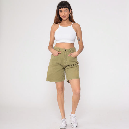 90s Lei Olive Green Cotton Shorts High Rise Five Pocket Medium M