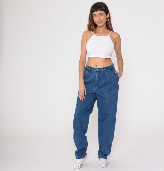 90s Nautica High Waisted Pleated Denim Jeans Blue Tapered Cuff Large