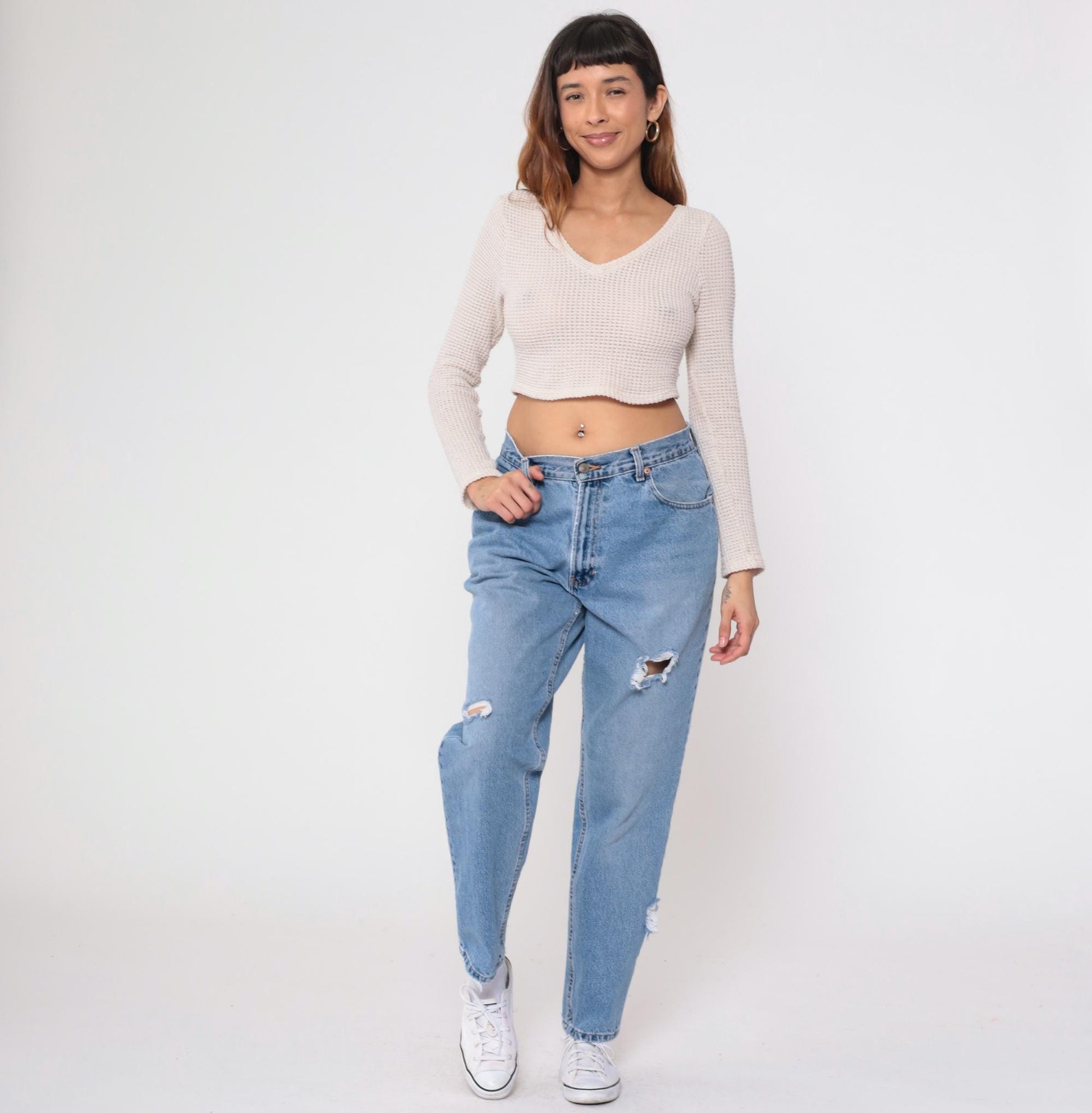 90s Old Navy Light Wash Distressed Jeans High Waist Straight Leg Medium