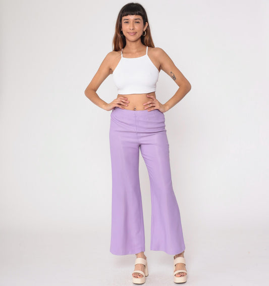 1970s Lavender High-Waisted Wide-Leg Flared Trousers Small