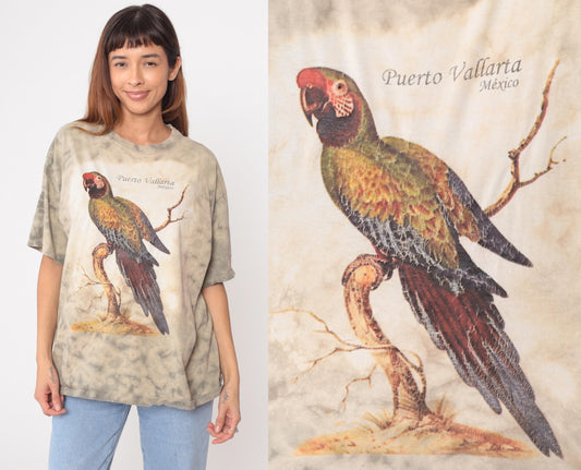 90s Yazbek Puerto Vallarta Mexico Parrot Tie-Dye Tee Cotton Extra Large XL