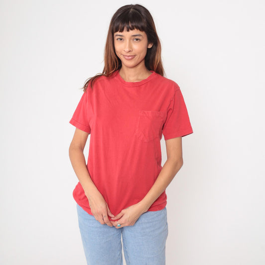 90s Energie Coral Pocket Tee Cotton Crew Neck Small S