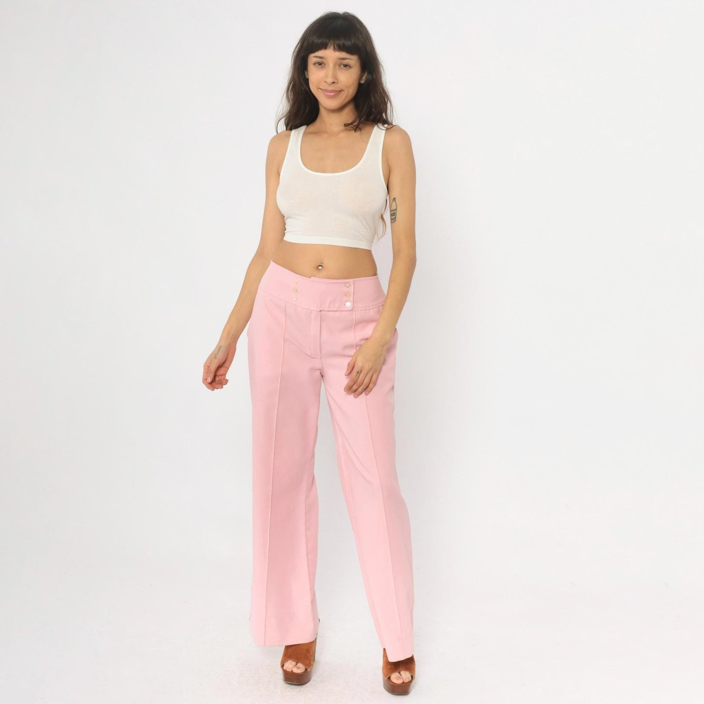 70s Sears Jr Bazaar Pink High Waisted Bell Bottom Pants Small