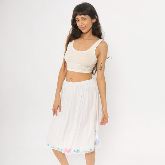 80s Phoenix White Half Slip Embroidered Floral Crochet Lace Medium