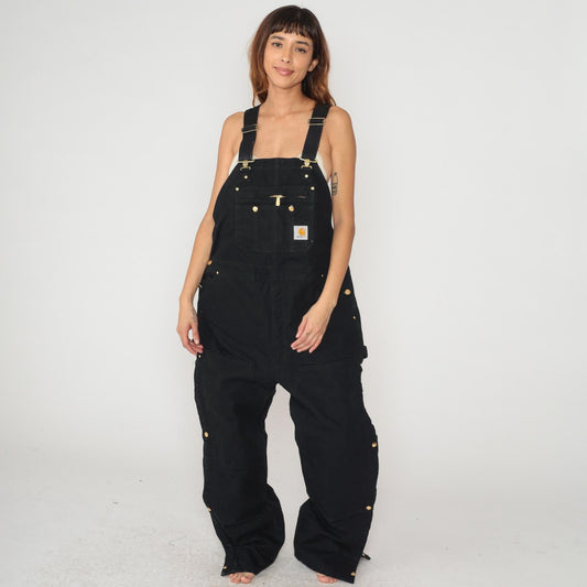 90s Carhartt Black Insulated Bib Overalls Double Knee Workwear Extra Large