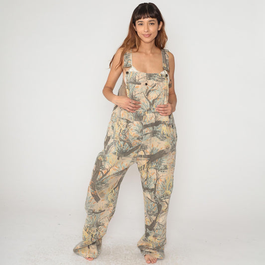 90s Everywear West Nature Print Overalls Wide Leg Beige XL