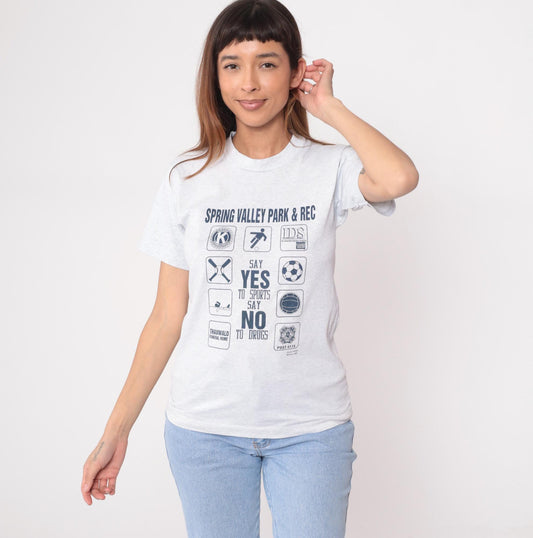 90s Say Yes To Sports Say No To Drugs Graphic Tee Spring Valley White XS