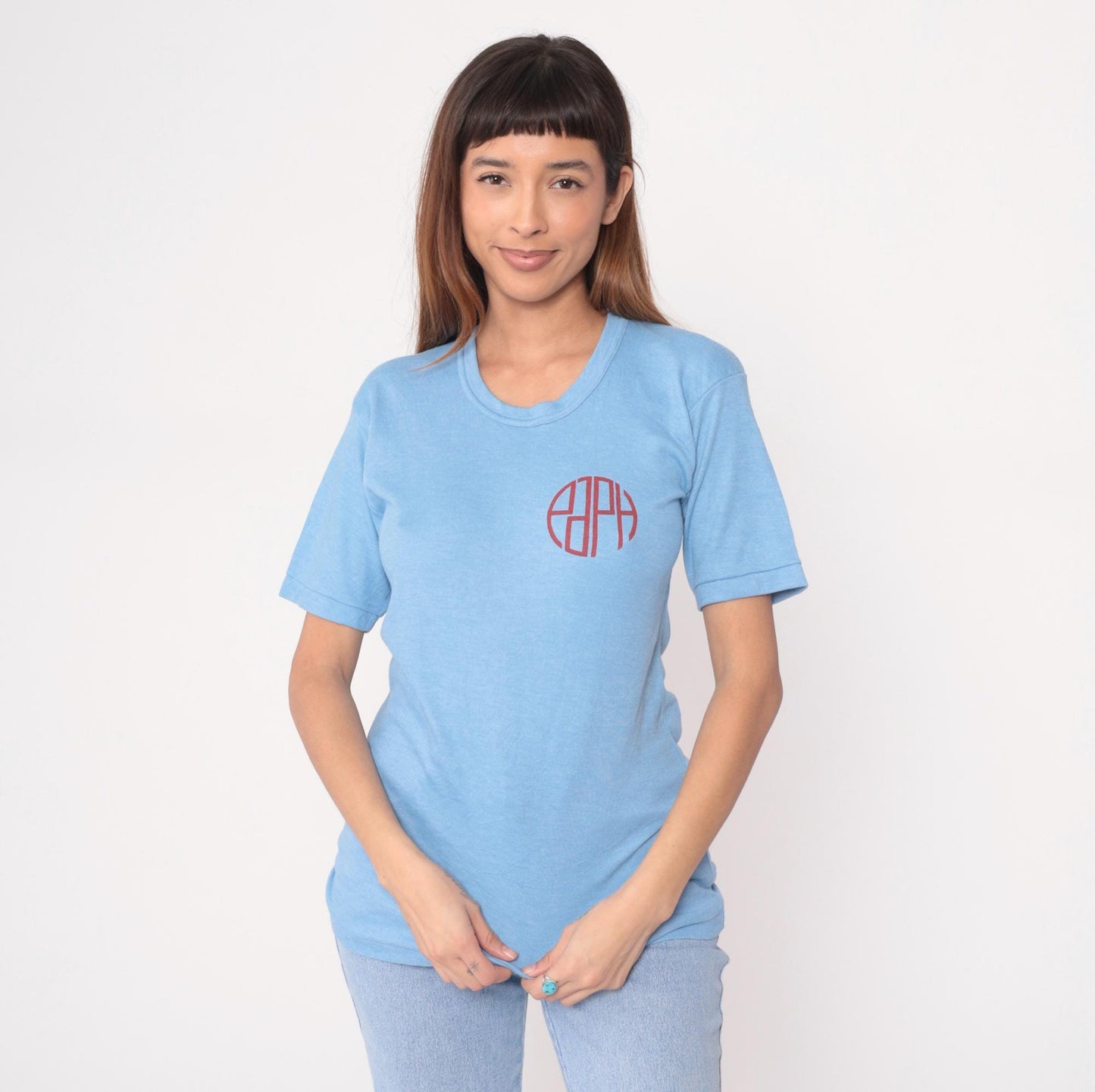 90s Paco Asia Plumbing Hardware Logo Tee Light Blue Graphic Small S