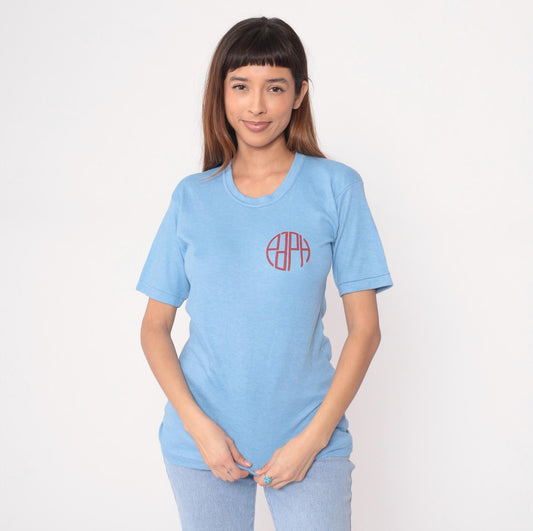 90s Paco Asia Plumbing Hardware Logo Tee Light Blue Graphic Small S