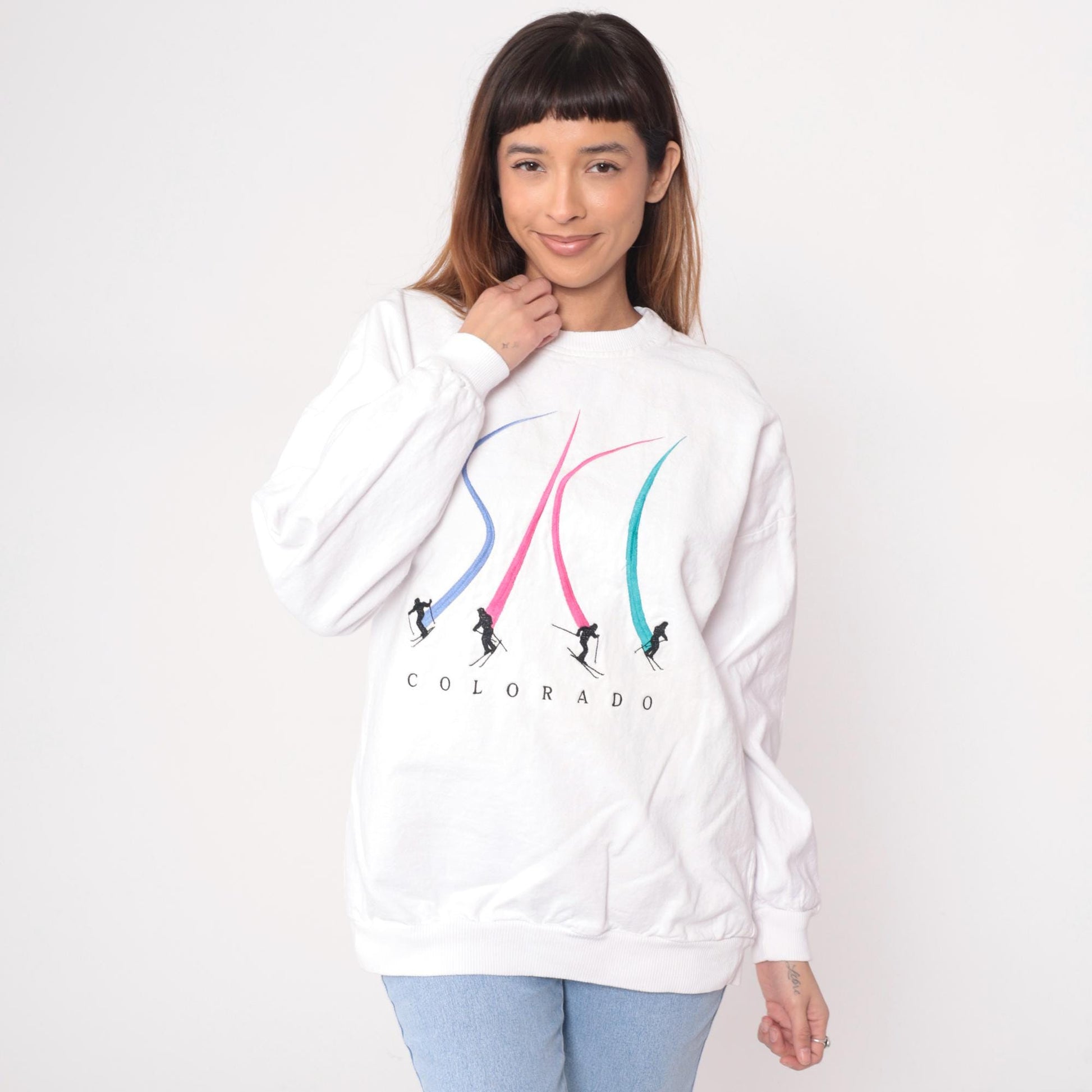 90s Crazy Shirts Colorado Ski Graphic Sweatshirt White Cotton Medium
