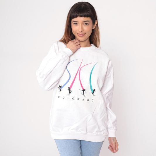 90s Crazy Shirts Colorado Ski Graphic Sweatshirt White Cotton Medium