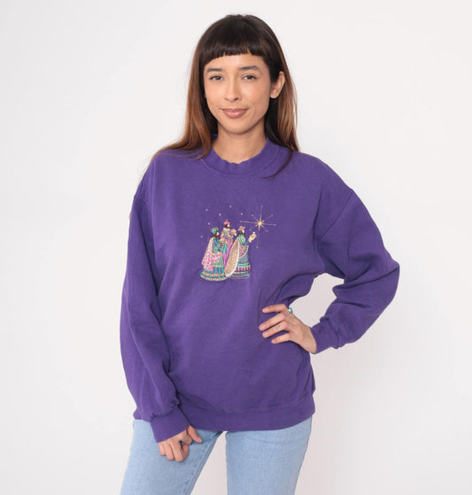 90s Peanut Butter and Jelly Purple Sweatshirt Three Wise Men Embroidered Large L
