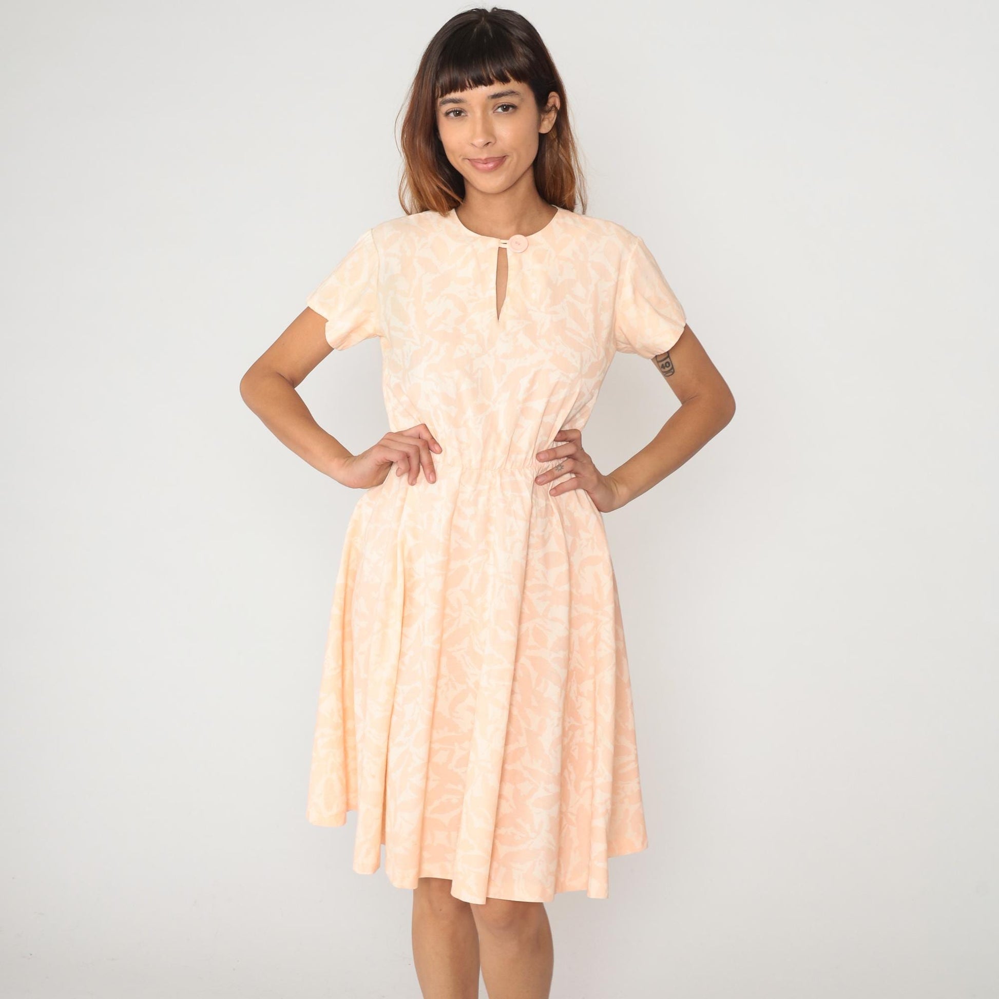 80s Marti Petite Peach Keyhole Dress Cotton Knee-Length Medium M