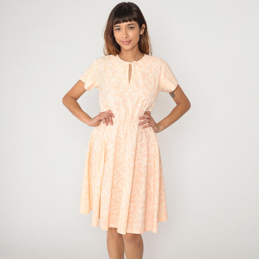 80s Marti Petite Peach Keyhole Dress Cotton Knee-Length Medium M