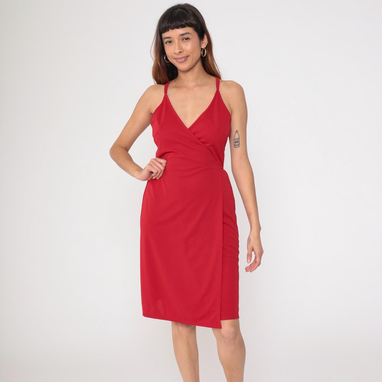 Y2K Express Red Halter Wrap Dress Knee Length Coquette Medium M
