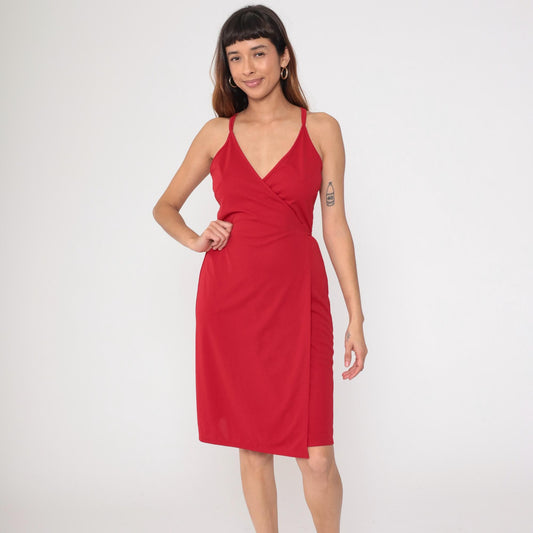 Y2K Express Red Halter Wrap Dress Knee Length Coquette Medium M