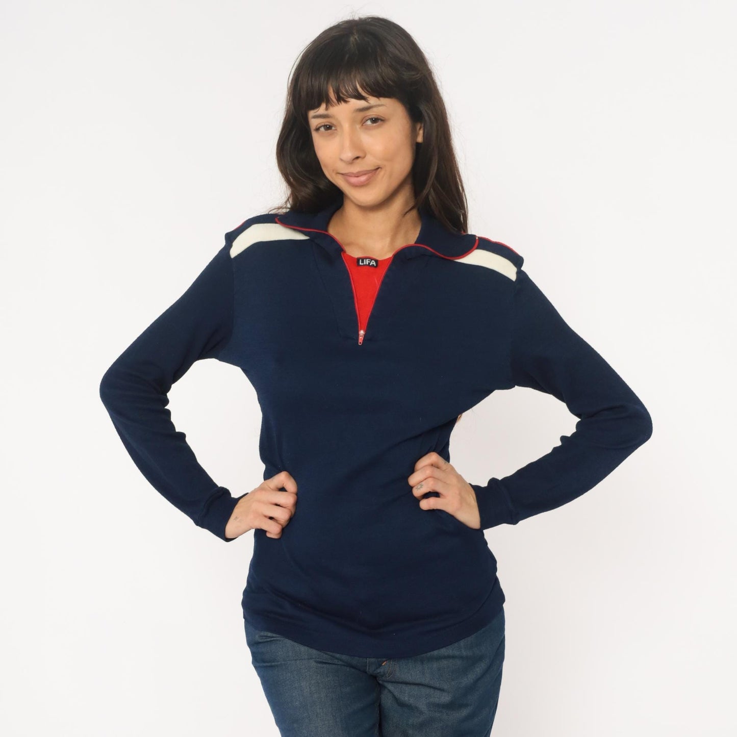 80s Helly Hansen Lifa Track Jacket Navy Quarter-Zip Colour Block Large
