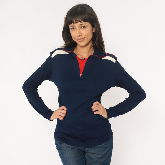 80s Helly Hansen Lifa Track Jacket Navy Quarter-Zip Colour Block Large