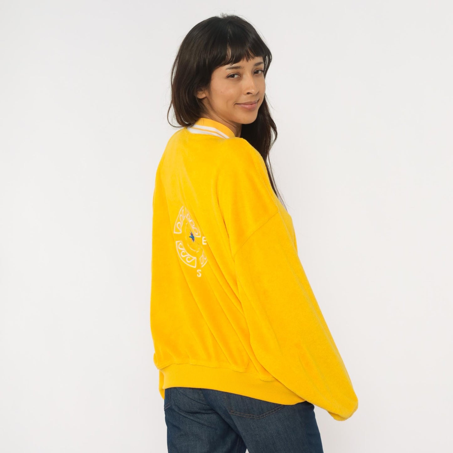 80s CA Sport Terrycloth Zip Jacket Compass Embroidered Yellow Plus Size XXL
