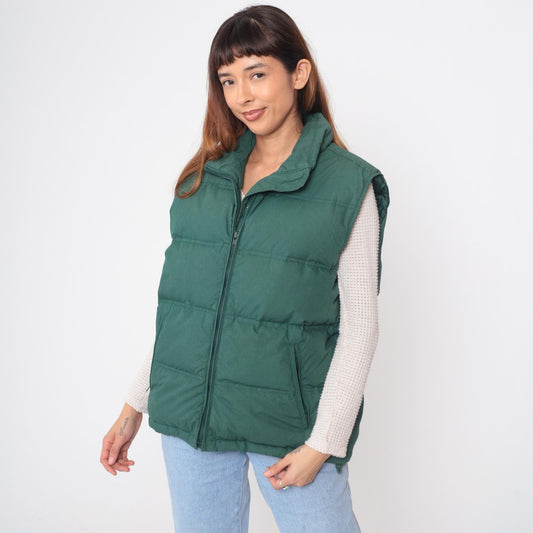 90s Northwest Territory Forest Green Down Puffer Vest Quilted Nylon Large