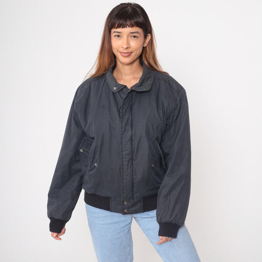 80s Members Only Bomber Jacket Black Raglan Snap Front Large