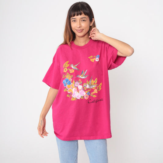 90s Jerzees Hummingbird California Graphic T-Shirt Pink Extra Large XXL
